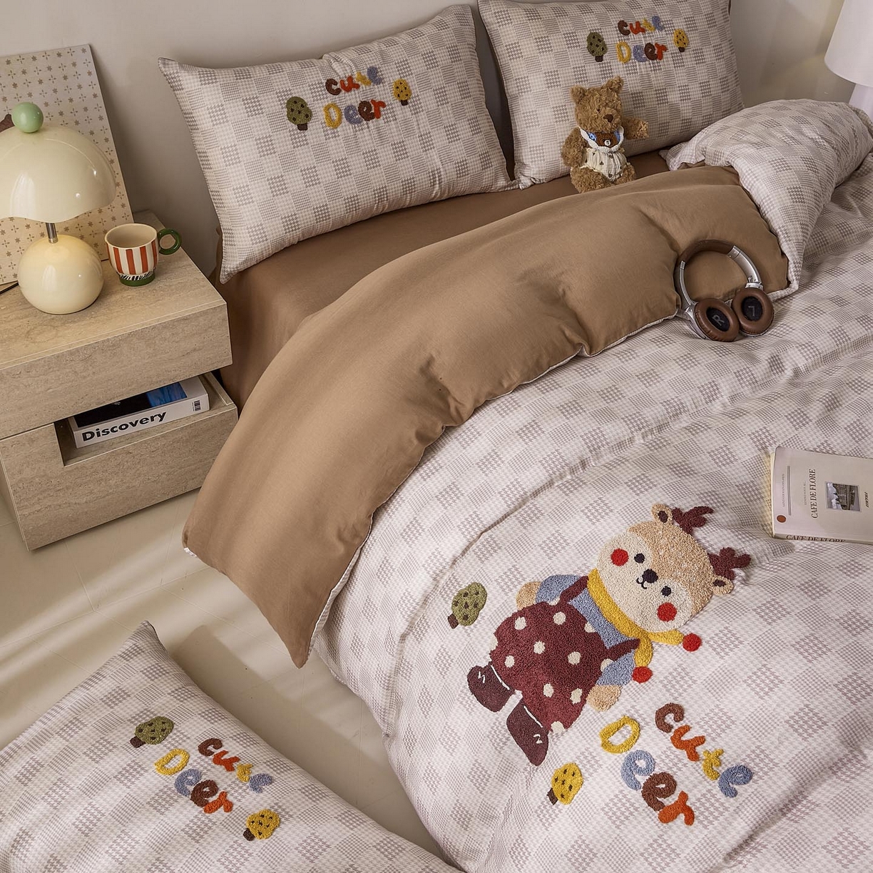 91家纺网 家纺一手货源 找家纺 帅露家纺 2026新款A类全棉纯棉双层纱毛巾绣四件套 鹿林