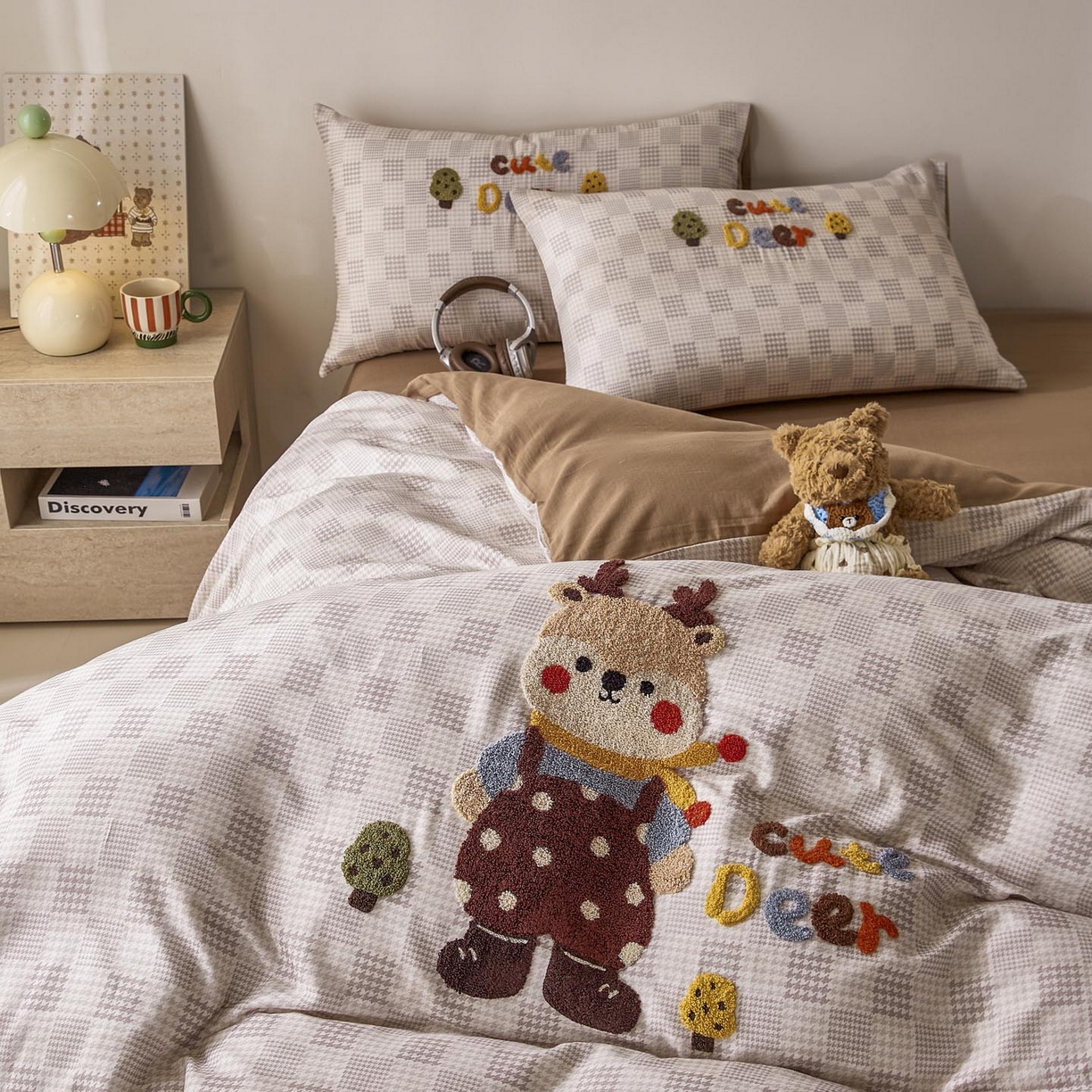 91家纺网 家纺一手货源 找家纺 帅露家纺 2026新款A类全棉纯棉双层纱毛巾绣四件套 鹿林