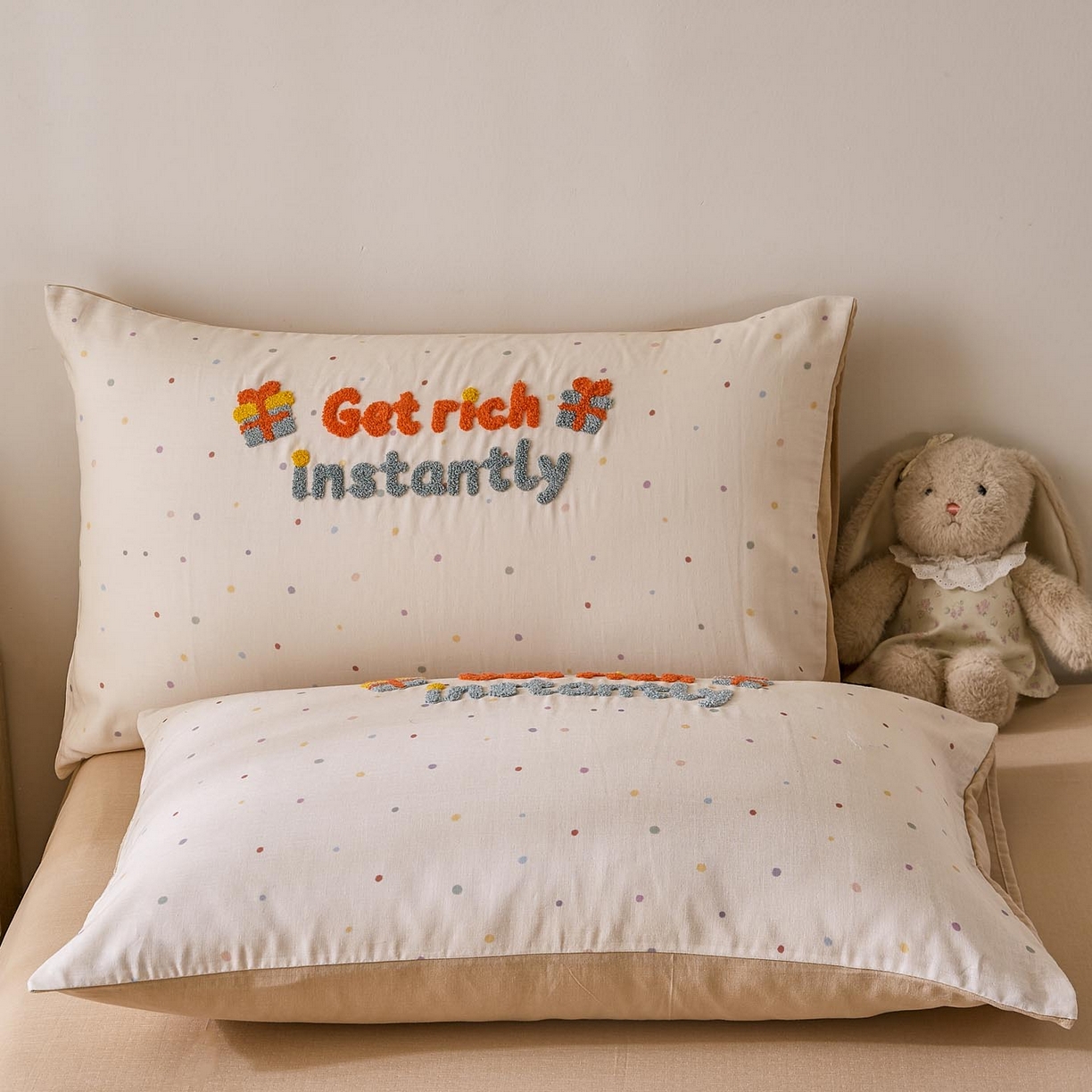 91家纺网 家纺一手货源 找家纺 帅露家纺 2026新款A类全棉纯棉双层纱毛巾绣四件套 马上暴富