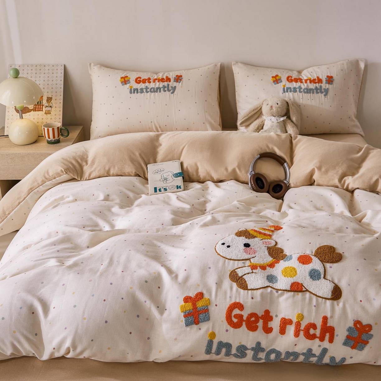 91家纺网 家纺一手货源 找家纺 帅露家纺 2026新款A类全棉纯棉双层纱毛巾绣四件套 马上暴富