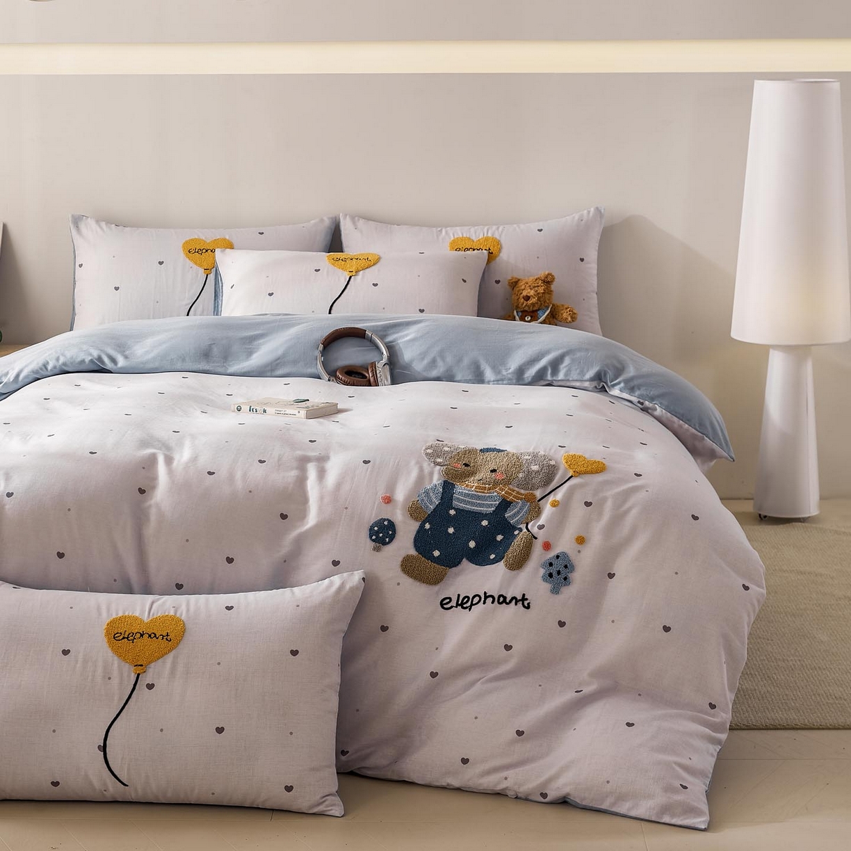 91家纺网 家纺一手货源 找家纺 帅露家纺 2026新款A类全棉纯棉双层纱毛巾绣四件套 气球小象