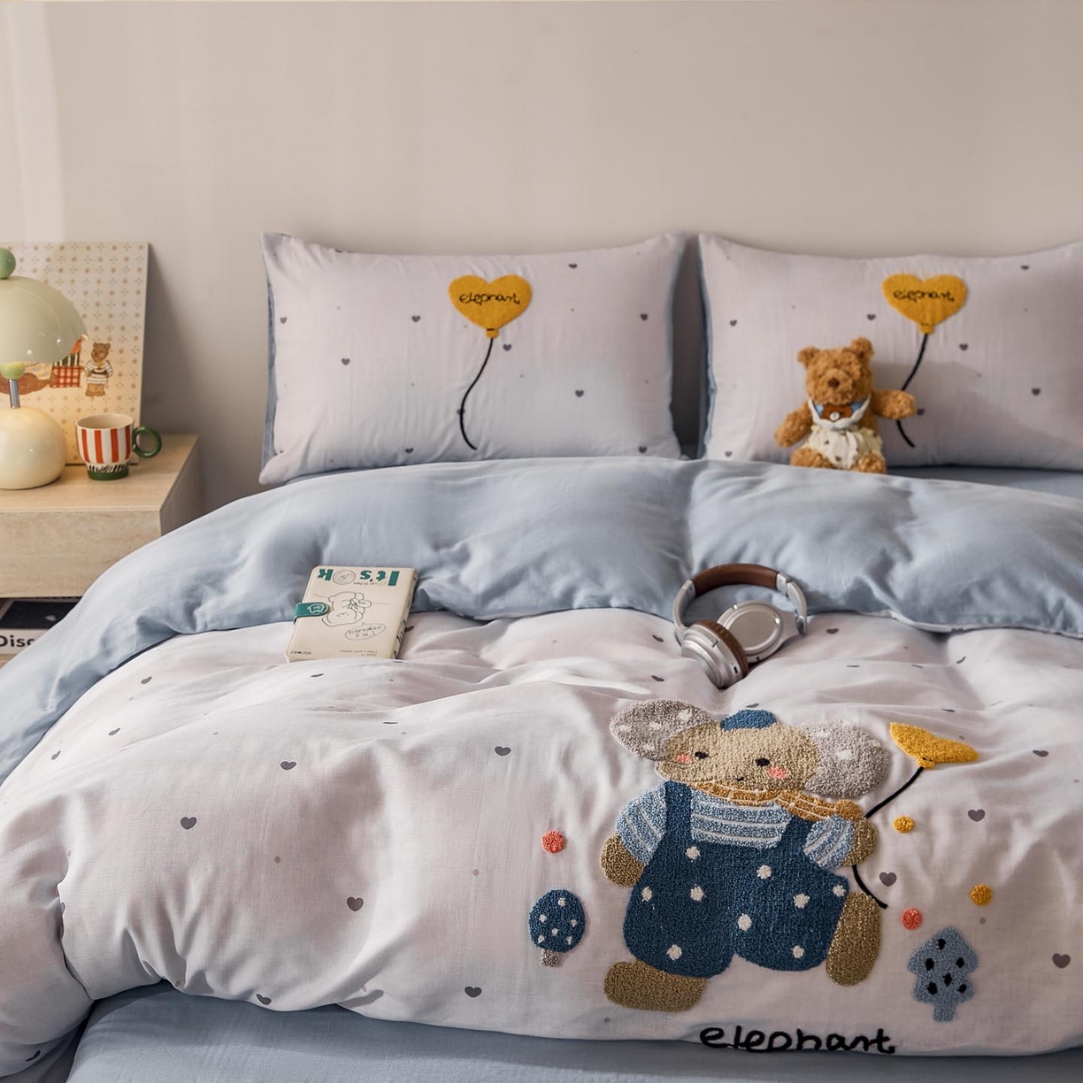 91家纺网 家纺一手货源 找家纺 帅露家纺 2026新款A类全棉纯棉双层纱毛巾绣四件套 气球小象