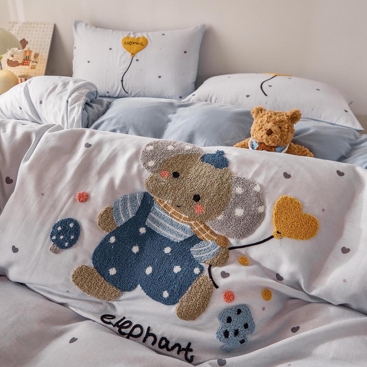 91家纺网 家纺一手货源 找家纺 帅露家纺 2026新款A类全棉纯棉双层纱毛巾绣四件套 气球小象