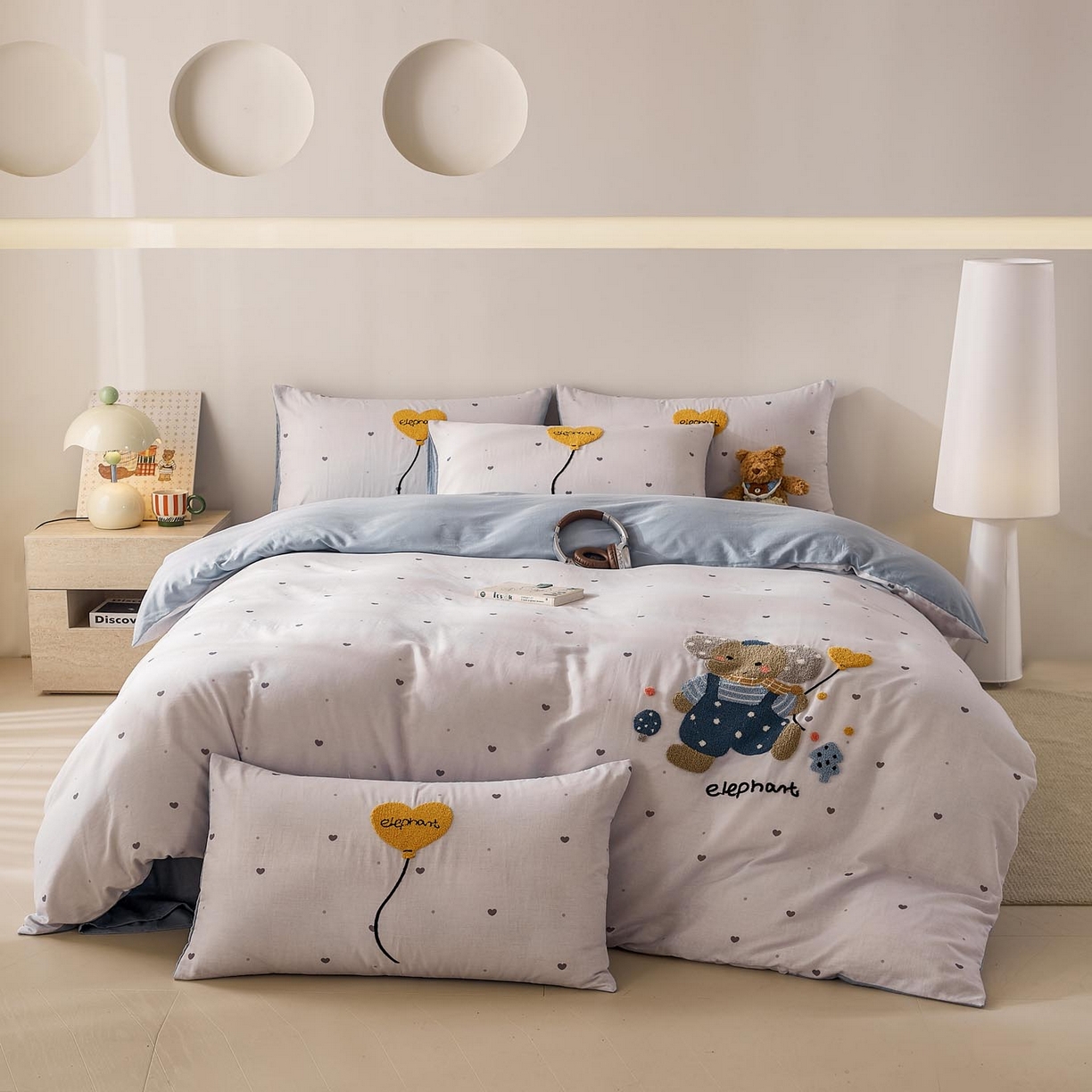 91家纺网 家纺一手货源 找家纺 帅露家纺 2026新款A类全棉纯棉双层纱毛巾绣四件套 气球小象