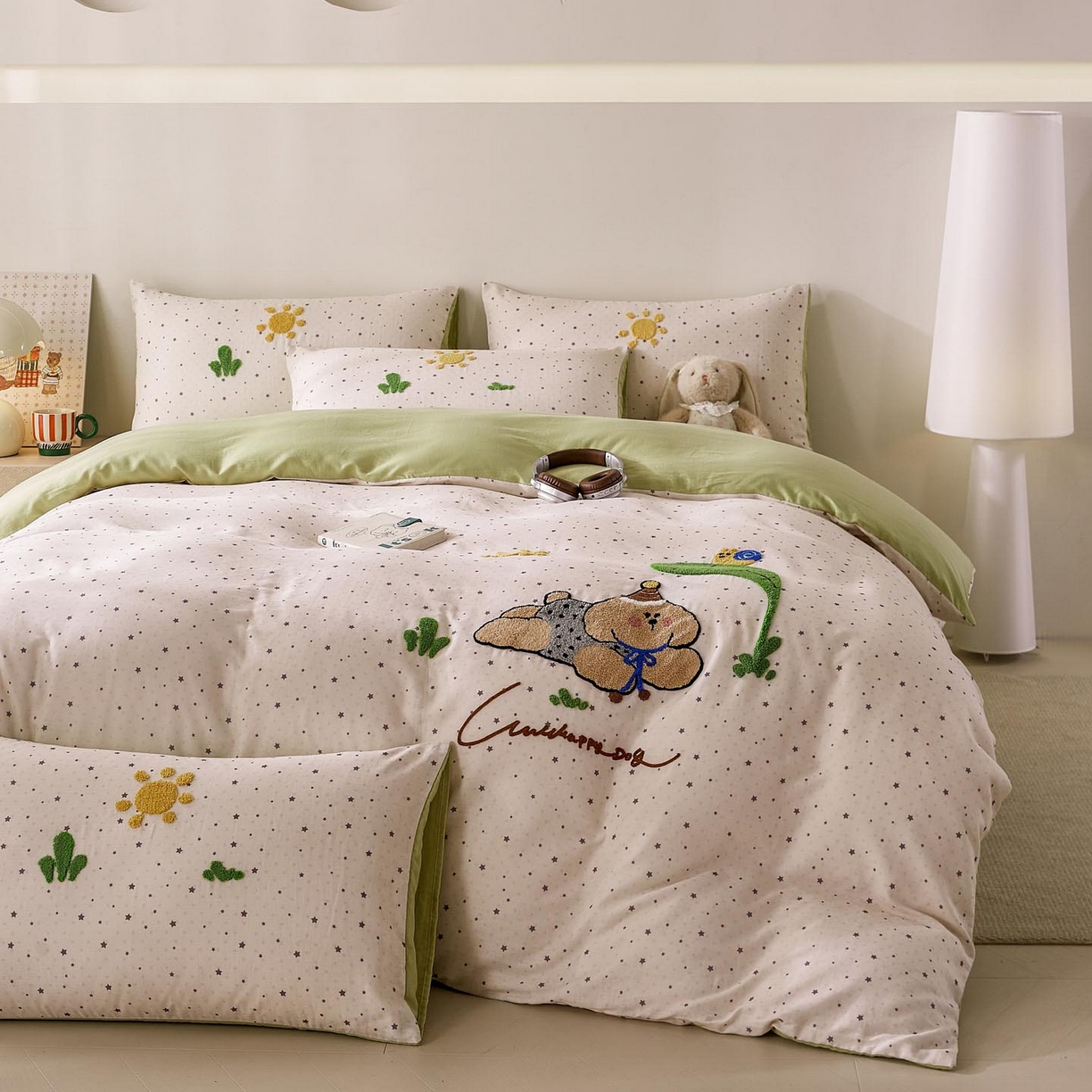 91家纺网 家纺一手货源 找家纺 帅露家纺 2026新款A类全棉纯棉双层纱毛巾绣四件套 沁凉