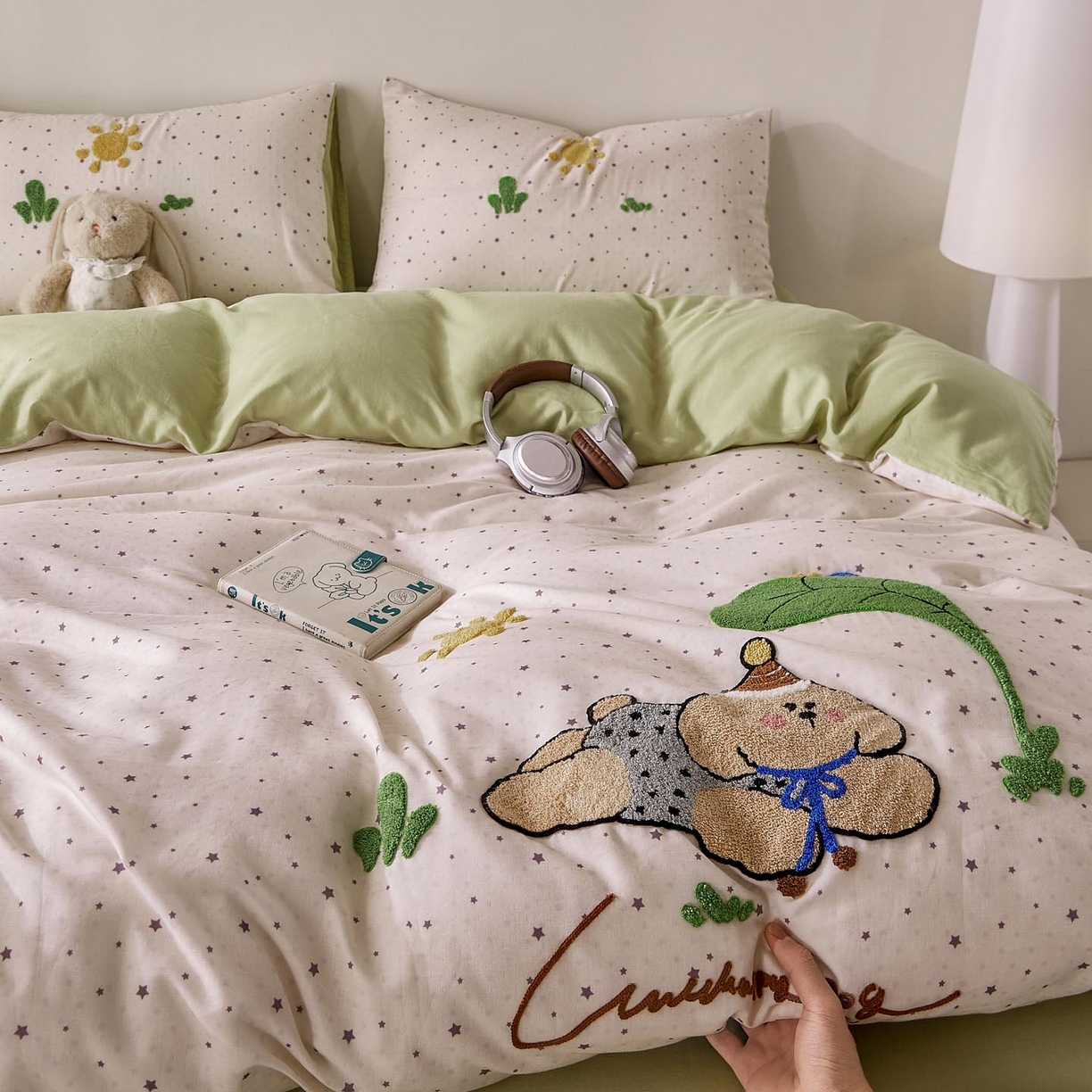 91家纺网 家纺一手货源 找家纺 帅露家纺 2026新款A类全棉纯棉双层纱毛巾绣四件套 沁凉