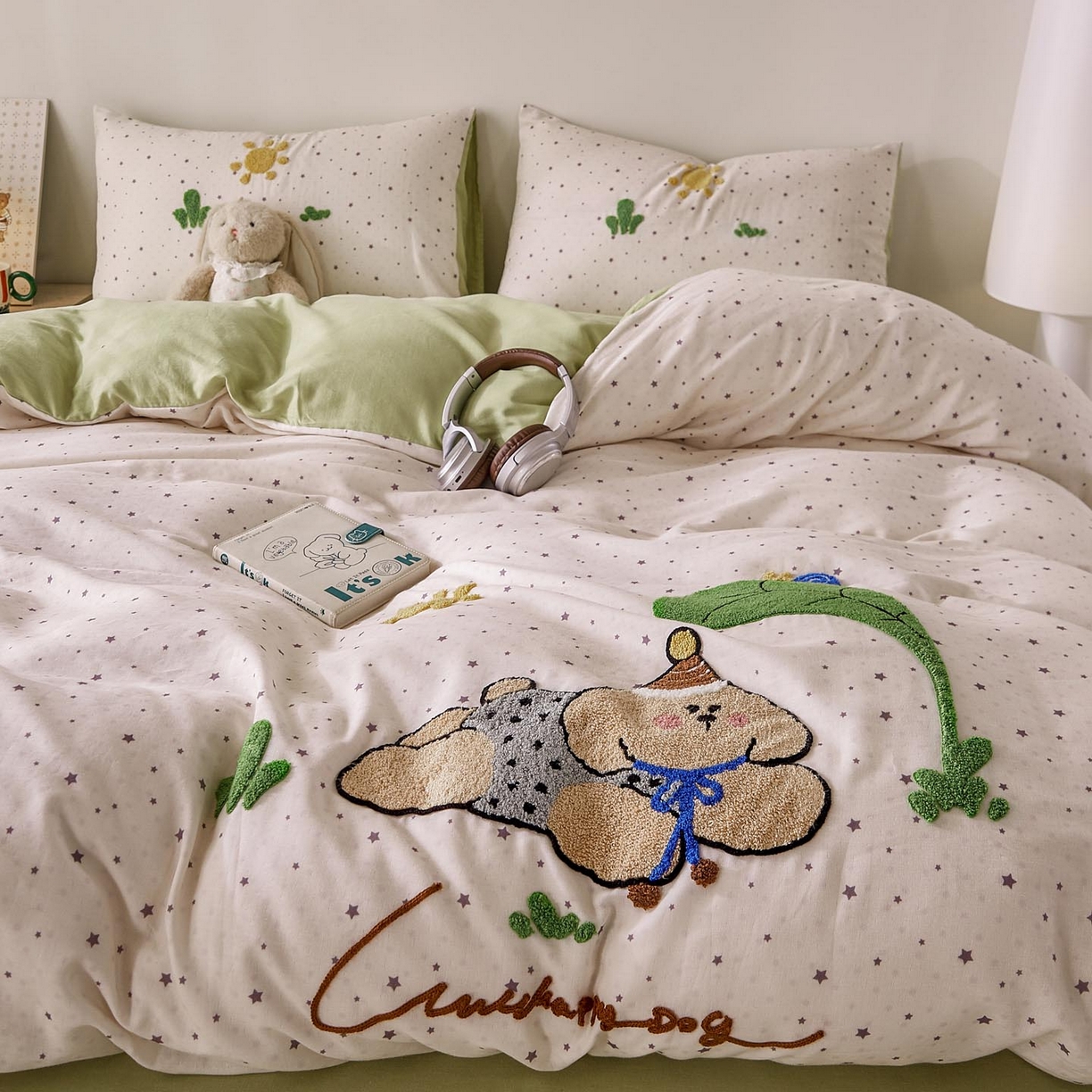 91家纺网 家纺一手货源 找家纺 帅露家纺 2026新款A类全棉纯棉双层纱毛巾绣四件套 沁凉