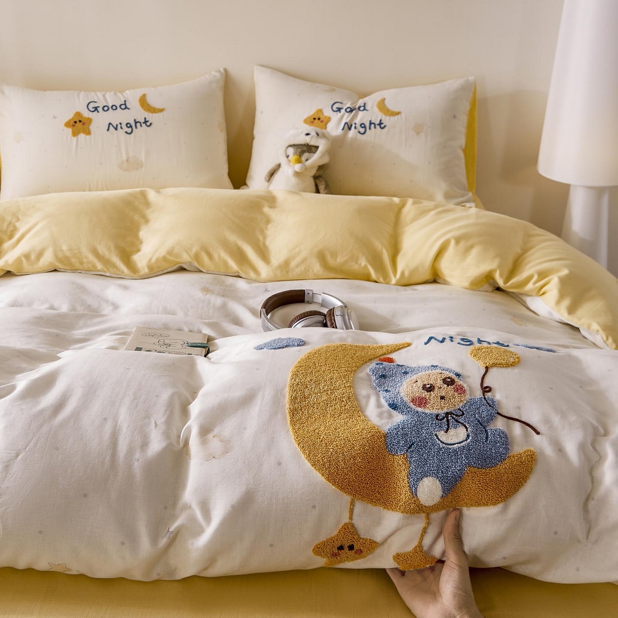 帅露家纺 2026新款A类全棉纯棉双层纱毛巾绣四件套 星月宝贝