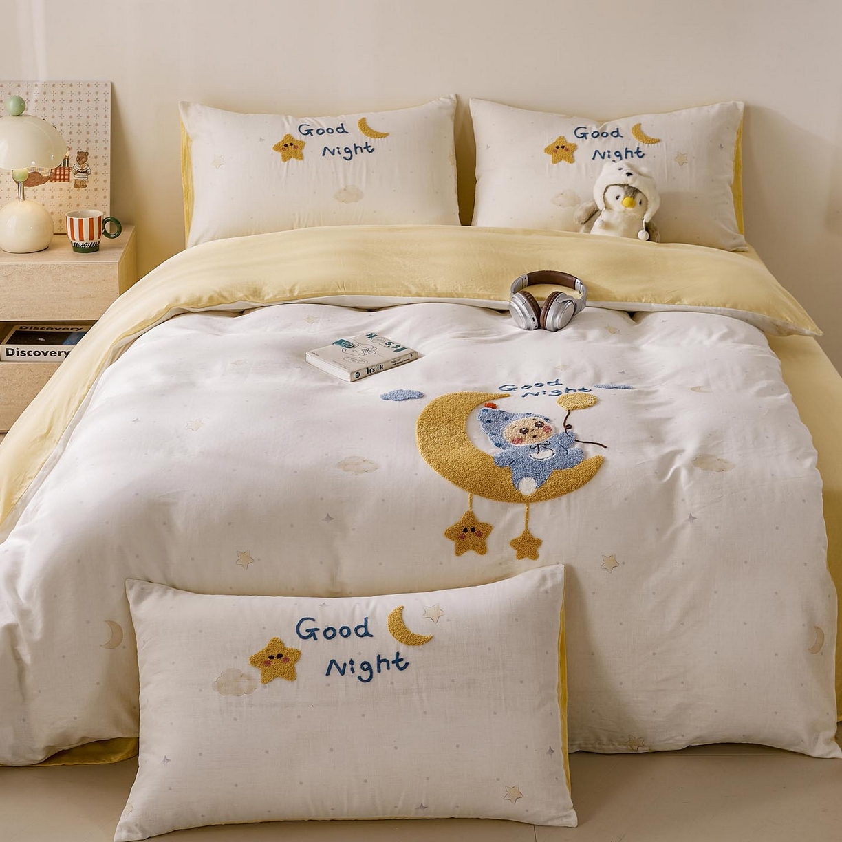 91家纺网 家纺一手货源 找家纺 帅露家纺 2026新款A类全棉纯棉双层纱毛巾绣四件套 星月宝贝