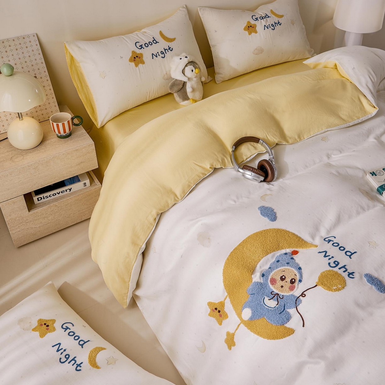 91家纺网 家纺一手货源 找家纺 帅露家纺 2026新款A类全棉纯棉双层纱毛巾绣四件套 星月宝贝