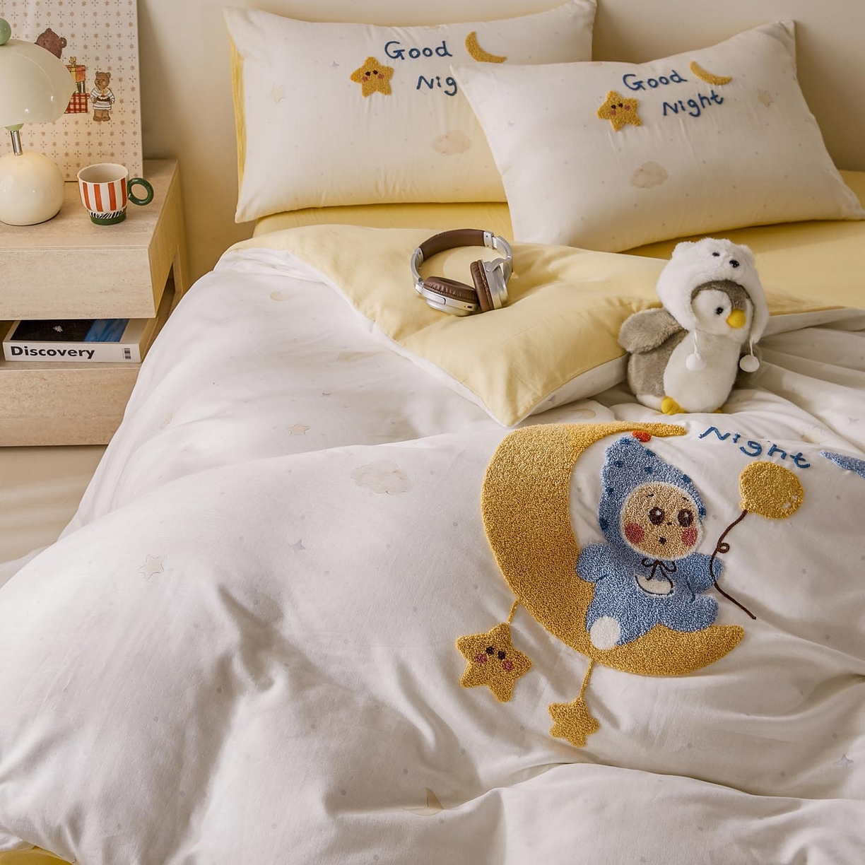 91家纺网 家纺一手货源 找家纺 帅露家纺 2026新款A类全棉纯棉双层纱毛巾绣四件套 星月宝贝