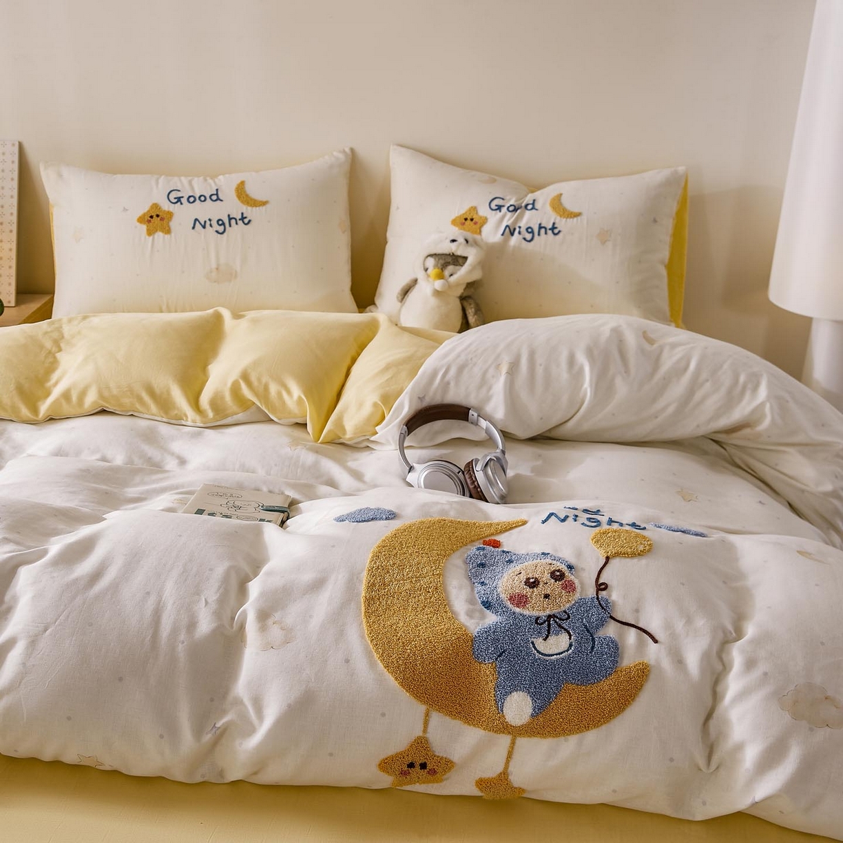 91家纺网 家纺一手货源 找家纺 帅露家纺 2026新款A类全棉纯棉双层纱毛巾绣四件套 星月宝贝