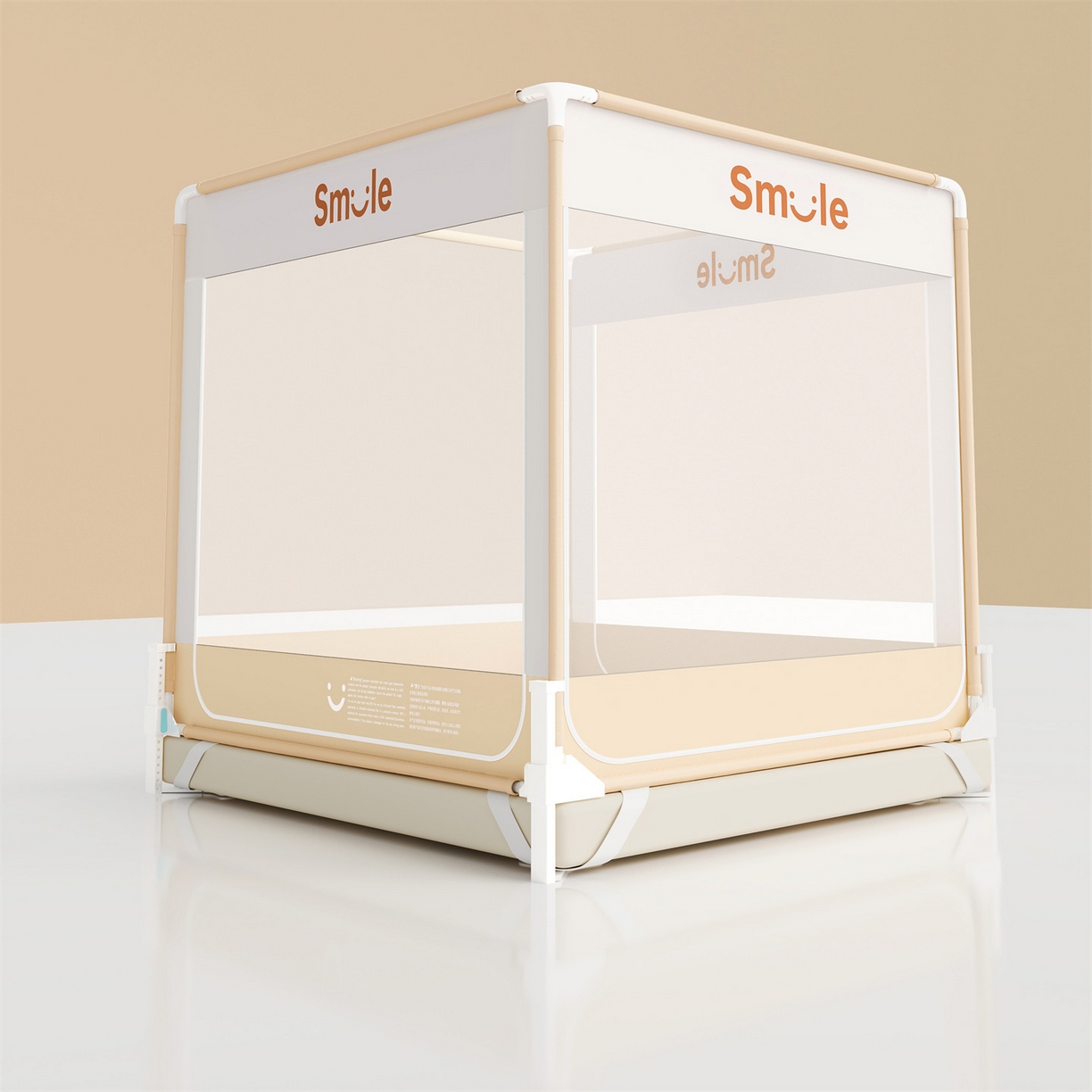 91家纺网 家纺一手货源 找家纺 （总）佳梦家纺 2026春夏新款护栏级防摔坐床蚊帐smile系列