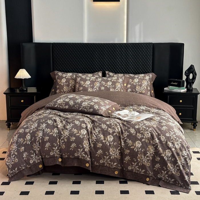 91家纺网 家纺一手货源 找家纺 （总）晚爱家纺（原晚安家居） 2026新款加厚双层纱原麻纽扣款四件套