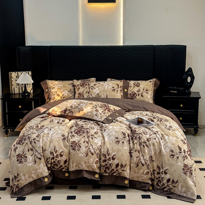 91家纺网 家纺一手货源 找家纺 （总）晚爱家纺（原晚安家居） 2026新款加厚双层纱原麻纽扣款四件套