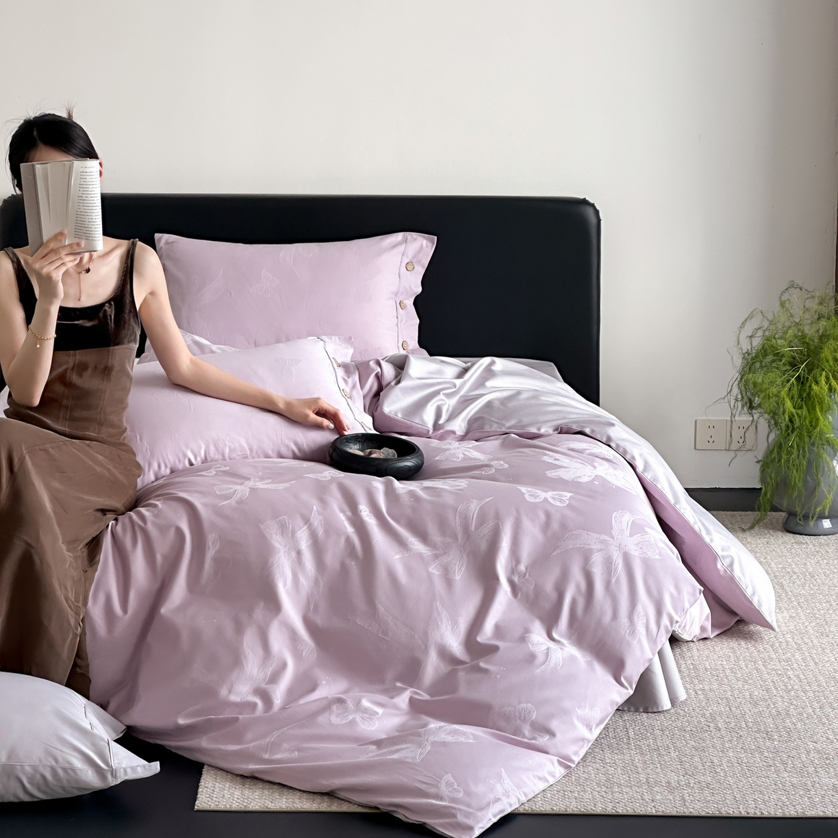 91家纺网 家纺一手货源 找家纺 FORTWO家纺原创设计（FOR TWO家纺） 2026春夏新款60支全棉纯棉立体浮雕提花四件套 蝶花清梦