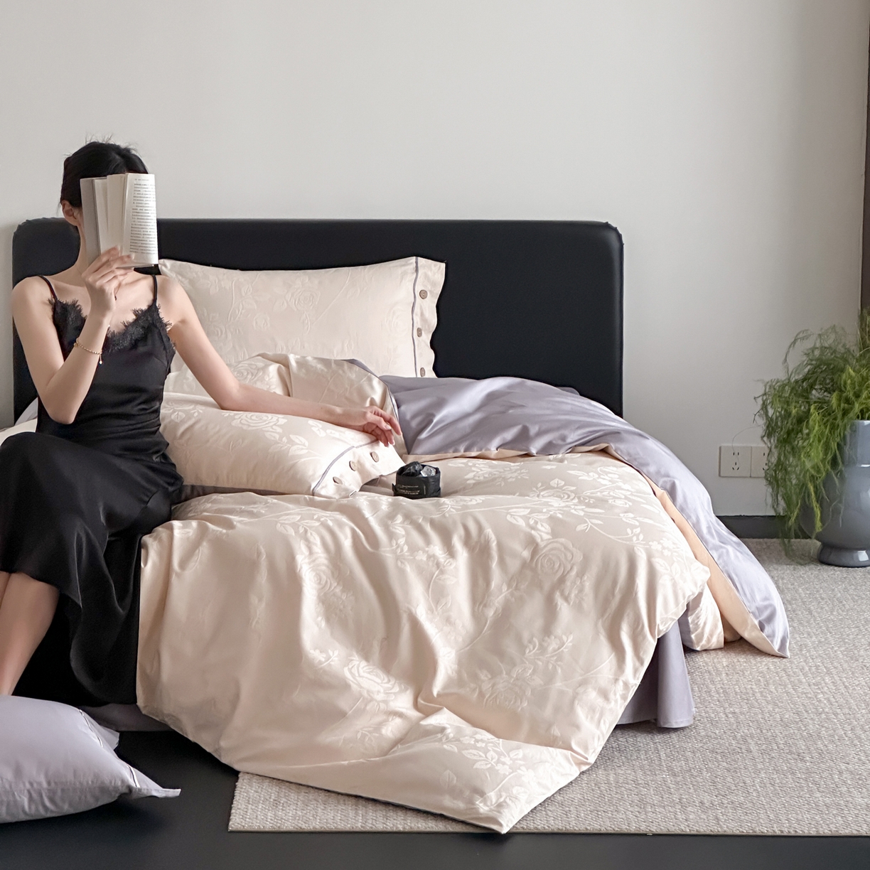 91家纺网 家纺一手货源 找家纺 FORTWO家纺原创设计（FOR TWO家纺） 2026春夏新款60支全棉纯棉立体浮雕提花四件套 屿花莳