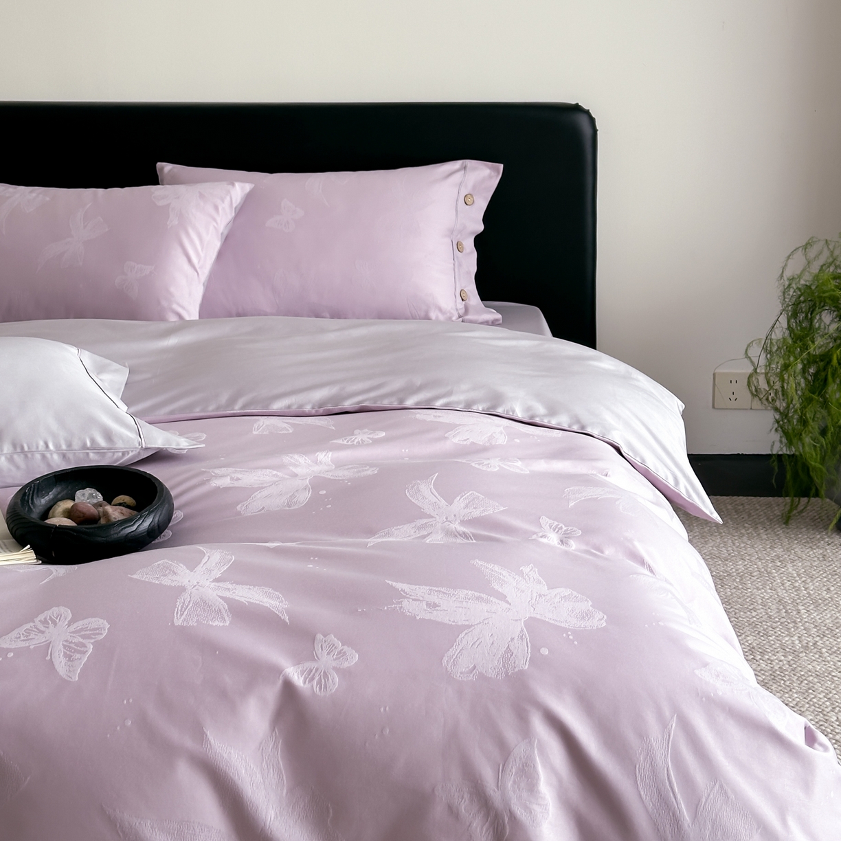 91家纺网 家纺一手货源 找家纺 FORTWO家纺原创设计（FOR TWO家纺） 2026春夏新款60支全棉纯棉立体浮雕提花四件套 蝶花清梦