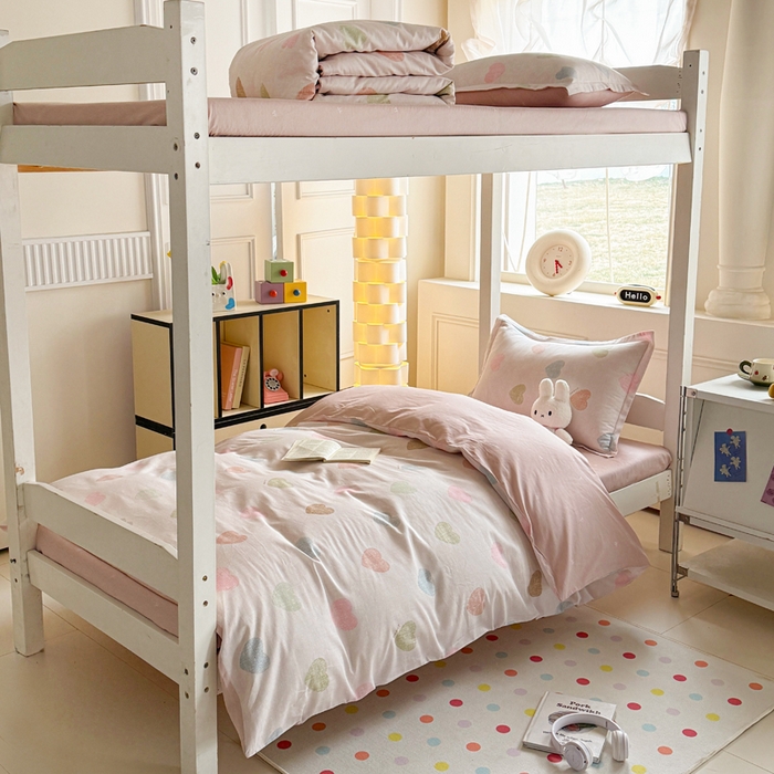 简冠家纺 2025新款全棉学生三件套宿舍三件套纯棉学生床垫羽丝绒被子被芯 初心 粉