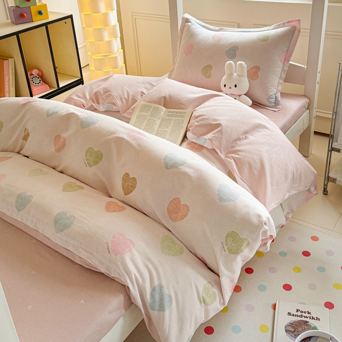 91家纺网 家纺一手货源 找家纺 简冠家纺 2025新款全棉学生三件套宿舍三件套纯棉学生床垫羽丝绒被子被芯 初心 粉