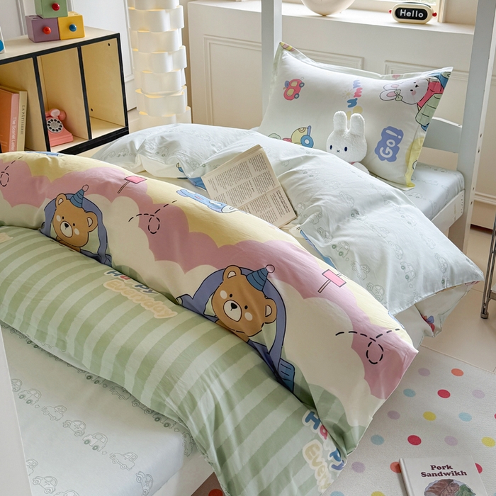 91家纺网 家纺一手货源 找家纺 简冠家纺 2025新款全棉学生宿舍三四件套床笠款 快乐动物城