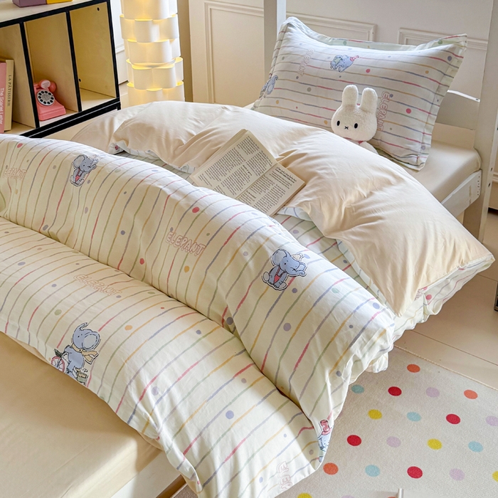 91家纺网 家纺一手货源 找家纺 简冠家纺 2025新款全棉学生宿舍三四件套床笠款 小飞象