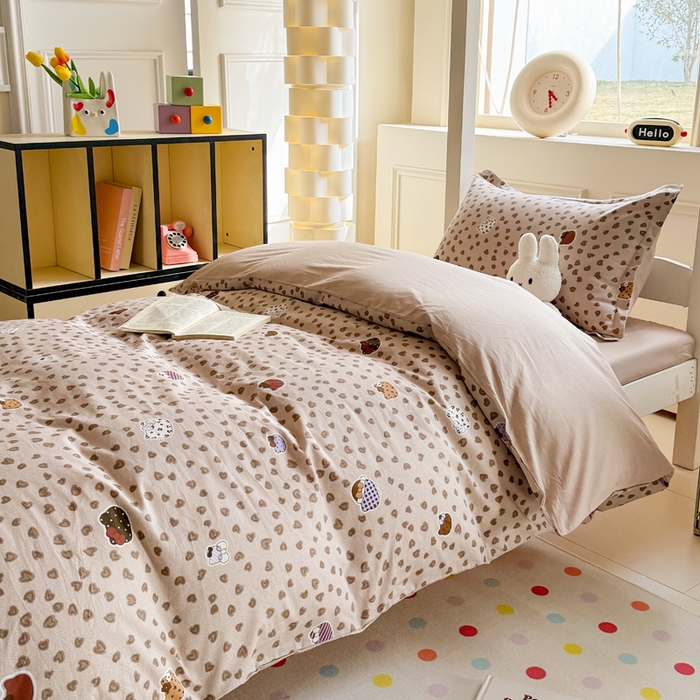 91家纺网 家纺一手货源 找家纺 简冠家纺 2025新款全棉学生宿舍三四件套床笠款 初享时光-咖