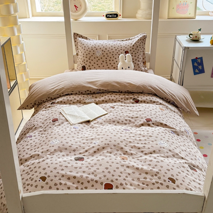 91家纺网 家纺一手货源 找家纺 简冠家纺 2025新款全棉学生宿舍三四件套床笠款 初享时光-咖