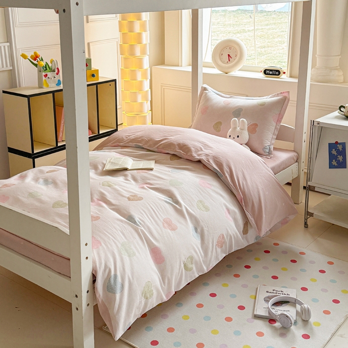 91家纺网 家纺一手货源 找家纺 简冠家纺 2025新款全棉学生宿舍三四件套床笠款 初心 粉