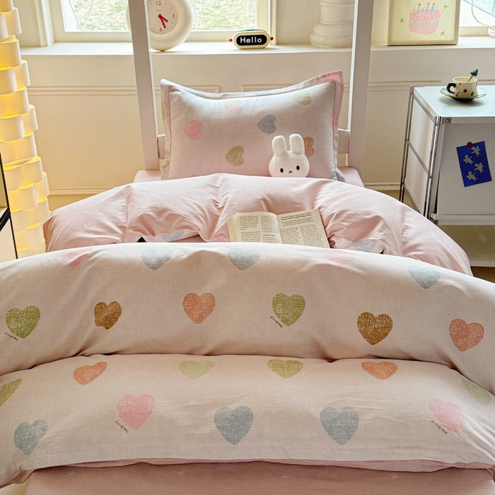 91家纺网 家纺一手货源 找家纺 简冠家纺 2025新款全棉学生宿舍三四件套床笠款 初心 粉