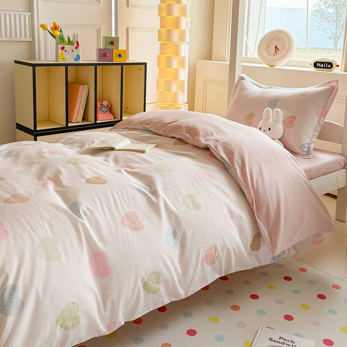 91家纺网 家纺一手货源 找家纺 简冠家纺 2025新款全棉学生宿舍三四件套床笠款 初心 粉