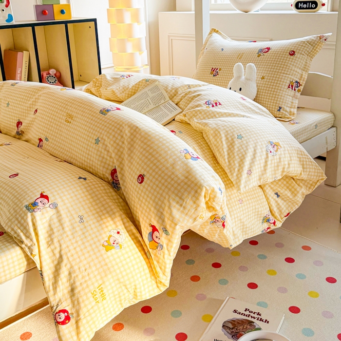 91家纺网 家纺一手货源 找家纺 简冠家纺 2025新款全棉学生宿舍三四件套床笠款 精灵王国