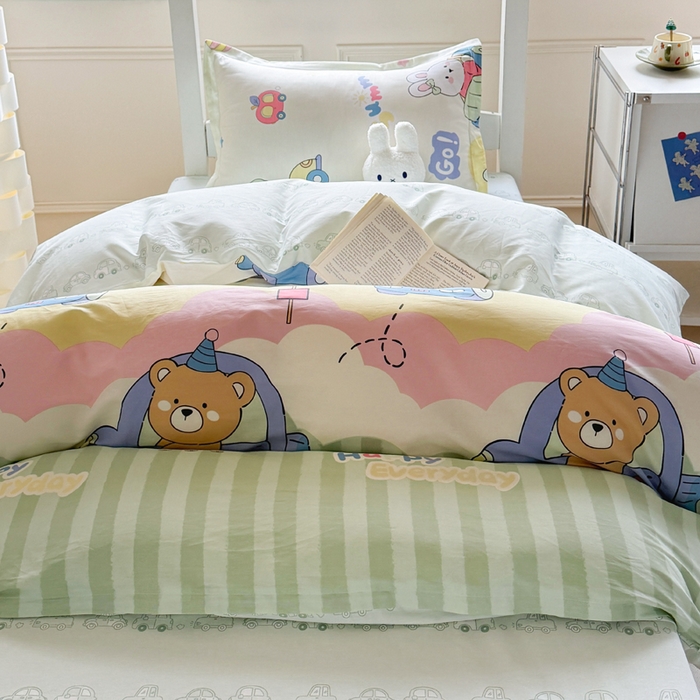 91家纺网 家纺一手货源 找家纺 简冠家纺 2025新款全棉学生宿舍三四件套床笠款 快乐动物城