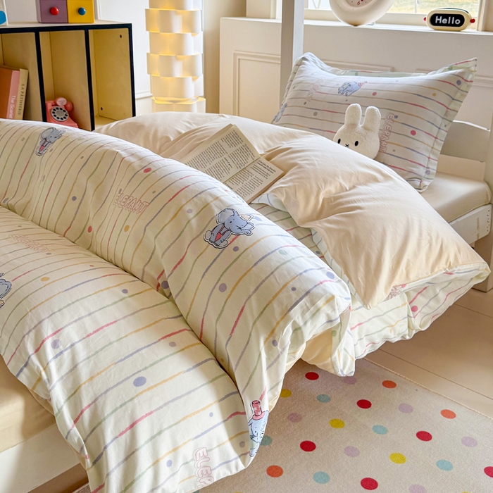 91家纺网 家纺一手货源 找家纺 简冠家纺 2025新款全棉学生宿舍三四件套床笠款 小飞象