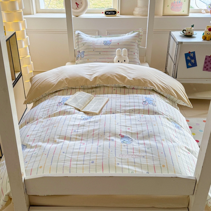 91家纺网 家纺一手货源 找家纺 简冠家纺 2025新款全棉学生宿舍三四件套床笠款 小飞象