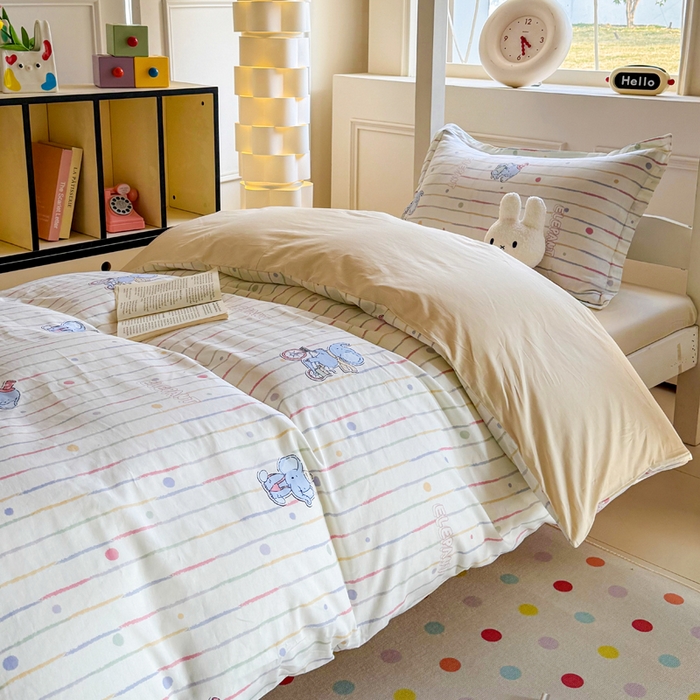 91家纺网 家纺一手货源 找家纺 简冠家纺 2025新款全棉学生宿舍三四件套床笠款 小飞象