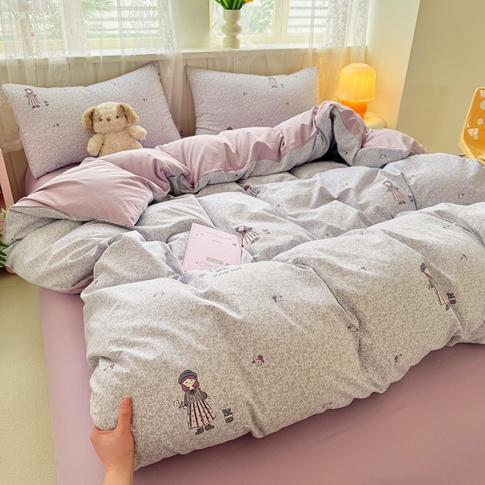 91家纺网 家纺一手货源 找家纺 简冠家纺 2026新款仿棉水洗棉四件套 公主小妹