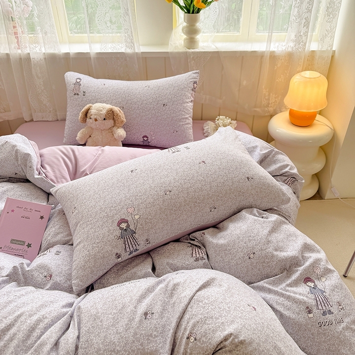 91家纺网 家纺一手货源 找家纺 简冠家纺 2026新款仿棉水洗棉四件套 公主小妹