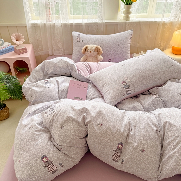 91家纺网 家纺一手货源 找家纺 简冠家纺 2026新款仿棉水洗棉四件套 公主小妹