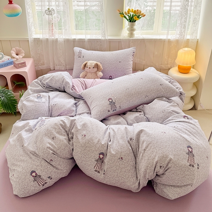 91家纺网 家纺一手货源 找家纺 简冠家纺 2026新款仿棉水洗棉四件套 公主小妹