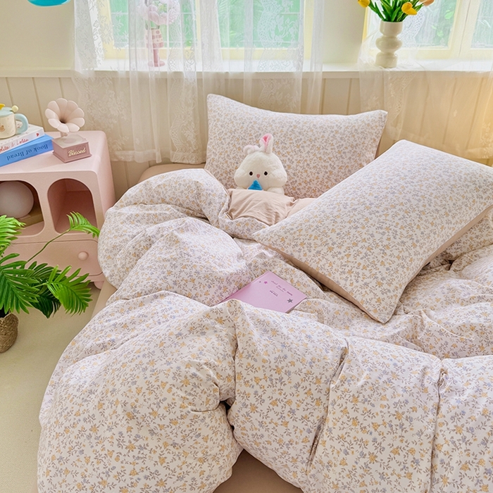 91家纺网 家纺一手货源 找家纺 简冠家纺 2026新款仿棉水洗棉四件套 花语梦