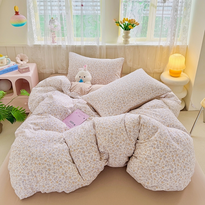 91家纺网 家纺一手货源 找家纺 简冠家纺 2026新款仿棉水洗棉四件套 花语梦