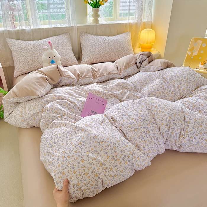 91家纺网 家纺一手货源 找家纺 简冠家纺 2026新款仿棉水洗棉四件套 花语梦