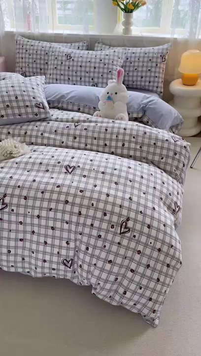 91家纺网 家纺一手货源 找家纺 简冠家纺 2026新款仿棉水洗棉四件套 冷漫灰