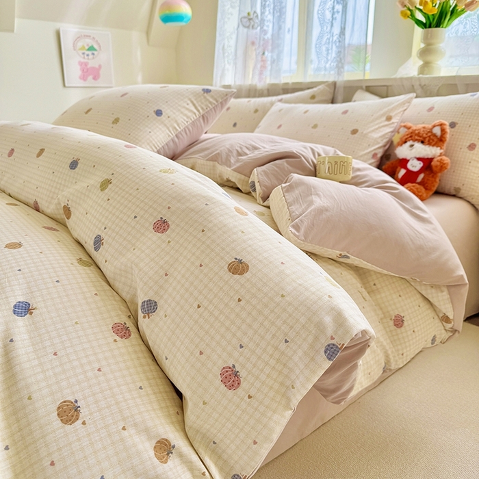 91家纺网 家纺一手货源 找家纺 简冠家纺 2026新款仿棉水洗棉四件套 迷彩南瓜