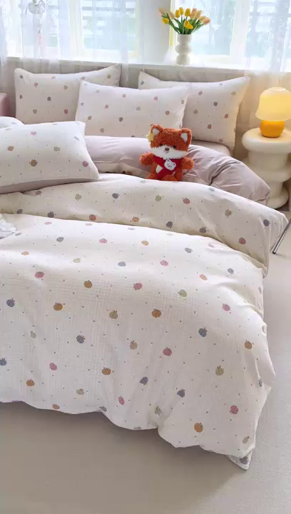 91家纺网 家纺一手货源 找家纺 简冠家纺 2026新款仿棉水洗棉四件套 迷彩南瓜