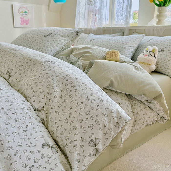 91家纺网 家纺一手货源 找家纺 简冠家纺 2026新款仿棉水洗棉四件套 山野绿