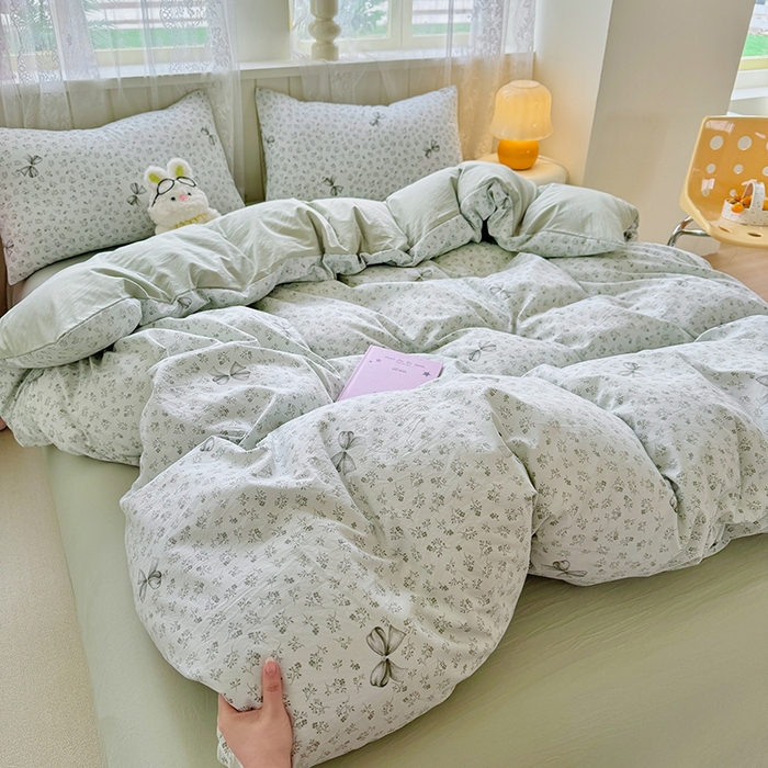 91家纺网 家纺一手货源 找家纺 简冠家纺 2026新款仿棉水洗棉四件套 山野绿