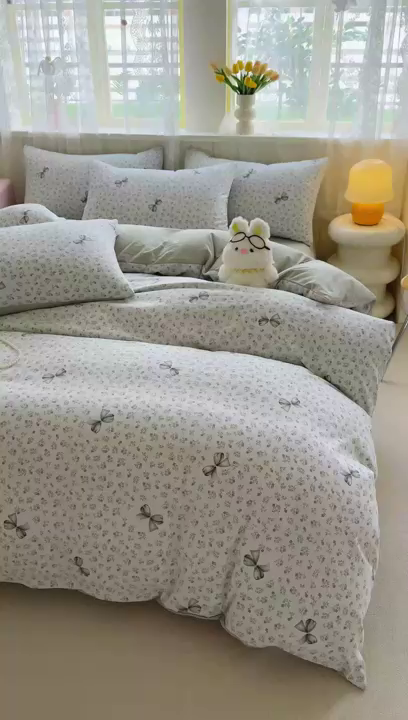 91家纺网 家纺一手货源 找家纺 简冠家纺 2026新款仿棉水洗棉四件套 山野绿