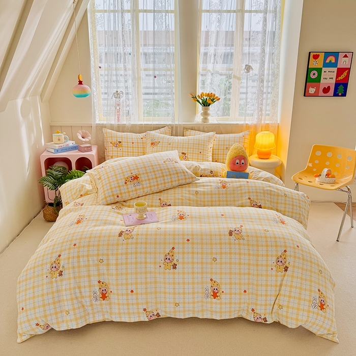 简冠家纺 2026新款仿棉水洗棉四件套 小精灵黄